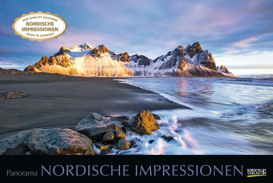 Nordische Impressionen 2024: Großer Foto-Wandkalender mit Bildern aus nördlichen Ländern. Edler schwarzer Hintergrund. PhotoArt Panorama Querformat: 58x39 cm.