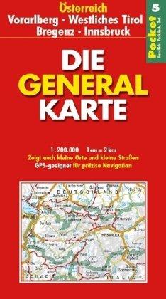 Die Generalkarte Pocket Österreich 5, Vorarlberg, Westliches Tirol, Bregenz, Innsbruck 1:200 000