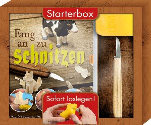 Fang an zu schnitzen - Starterbox: Über 20 Projekte für Anfänger und Fortgeschrittene. Box mit Buch, Schnitzmesser und Seifenblock.