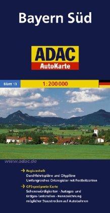 ADAC AutoKarte Deutschland, Bayern Süd 1:200.000: Registerheft: Zufahrtskarten und Citypläne, umfangreiches Ortsregister mit Postleitzahlen. ... möglicher Staustrecken auf Autobahnen