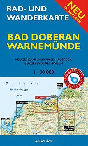 Rad- und Wanderkarte Bad Doberan, Warnemünde: Mit Heiligendamm, Nienhagen, Rostock, Börgerende-Rethwisch. Maßstab 1:30.000. Wasser- und reißfest.