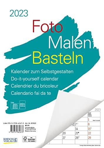 Foto-Malen-Basteln A4 weiß Notice 2023: Bastelkalender zum Selbstgestalten. Edler Fotokalender mit festem Fotokarton und Platz für Geburtstage/Notizen Do-it-yourself!