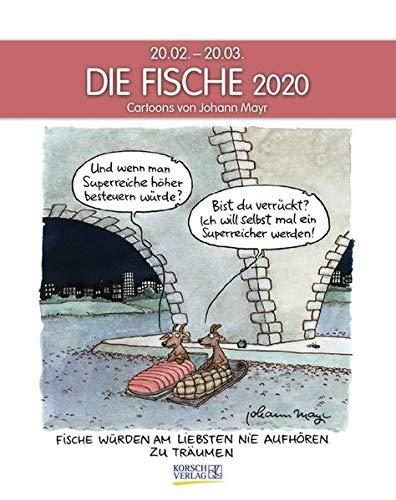 Fische 2020: Sternzeichenkalender-Cartoonkalender als Wandkalender im Format 19 x 24 cm.