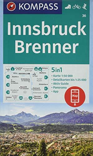 Innsbruck, Brenner: 5in1 Wanderkarte 1:50000 mit Panorama, Aktiv Guide und Detailkarten inklusive Karte zur offline Verwendung in der KOMPASS-App. ... Skitouren. (KOMPASS-Wanderkarten, Band 36)