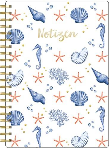 Notizblock Maritim, vegan: Notizbuch, Spiralblock, Bullet Journal mit Goldveredelung, 80 Blatt, vegan, TO-DO`s, A5, linert/dotted, inkl. farbigen Stickern - SchreibLiebe