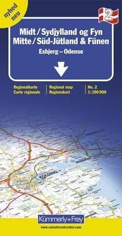 Dänemark Regionalkarte 2. 1:190 000. Süd-Jütland und Fünen, Esbjerg, Odense. Mit Index: Esbjerg - Odense. Reiseinformationen, Sehenswürdigkeiten, Ortsindex