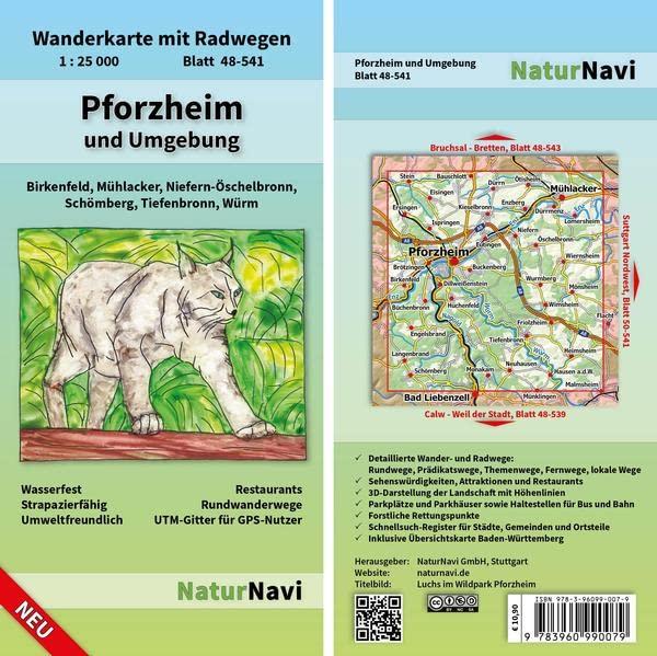 Pforzheim und Umgebung: Wanderkarte mit Radwegen, Blatt 48-541, 1 : 25 000, Birkenfeld, Mühlacker, Niefern-Öschelbronn, Schömberg, Tiefenbronn, Würm (NaturNavi Wanderkarte mit Radwegen 1:25 000)