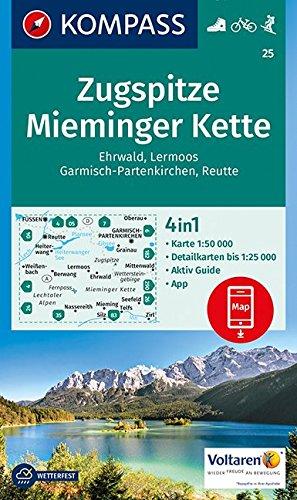 Zugspitze, Mieminger Kette, Ehrwald, Lermoos, Garmisch-Partenkirchen, Reutte: 4in1 Wanderkarte 1:50000 mit Aktiv Guide und Detailkarten inklusive ... Skitouren. (KOMPASS-Wanderkarten, Band 25)