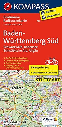 Baden-Württemberg Süd, Schwarzwald, Bodensee, Schwäbische Alb, Allgäu: Großraum-Radtourenkarte 1:125000, GPX-Daten zum Download (KOMPASS-Großraum-Radtourenkarte, Band 3711)