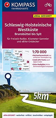 KOMPASS Fahrradkarte 3311 Schleswig-Holsteinische Westküste, Brunsbüttel bis Sylt 1:70.000: reiß- und wetterfest mit Extra Stadtplänen (KOMPASS-Fahrradkarten Deutschland, Band 3311)