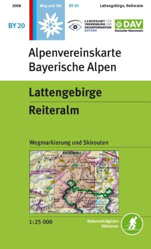 Lattengebirge, Reiteralm: Wegmarkierungen und Skirouten - Topographische Karte 1:25000