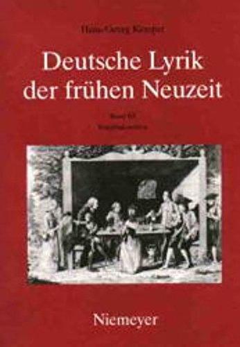 Hans-Georg Kemper: Deutsche Lyrik der frühen Neuzeit: Empfindsamkeit