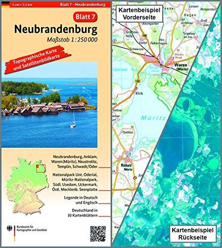 Neubrandenburg: Umgebungskarte mit Satellitenbild 1:250.000 (TK250 / Topographische und Satellitenbildkarte)