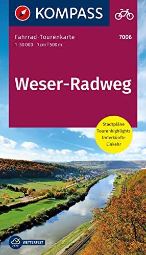 KOMPASS Fahrrad-Tourenkarte Weserradweg 1:50.000: Leporello Karte, reiß- und wetterfest