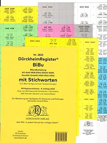 DürckheimRegister® BiBu-BILANZSTEUERRECHT Register für deine AO-AktG-BGB-EStG-EStR-KStG-UStG-GmbHG-HGB-UmwG mit Stichworten (2020): 199 ... In jedem Fall auf der richtigen Seite®s der a