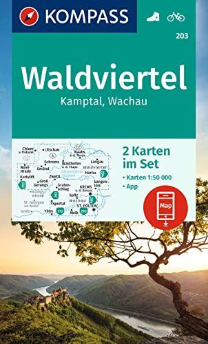 KOMPASS Wanderkarten-Set 203 Waldviertel, Kamptal, Wachau (2 Karten) 1:50.000: inklusive Karte zur offline Verwendung in der KOMPASS-App. Fahrradfahren.