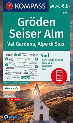 KOMPASS Wanderkarte 076 Gröden, Seiser Alm, Val Gardena, Alpe di Siusi 1:25.000: 4in1 Wanderkarte mit Aktiv Guide und Detailkarten inklusive Karte zur ... Fahrradfahren. Skitouren. Langlaufen.