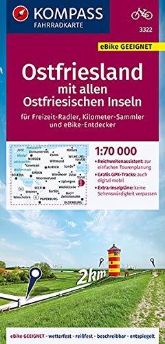 KOMPASS Fahrradkarte Ostfriesland mit allen Ostfriesischen Inseln 1:70.000, FK 3322: reiß- und wetterfest mit Extra Inselkarten (KOMPASS-Fahrradkarten Deutschland, Band 3322)