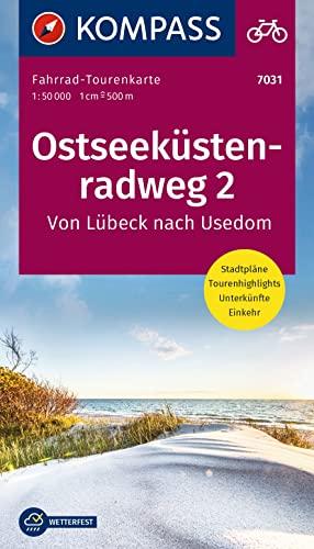 KOMPASS Fahrrad-Tourenkarte Ostseeküstenradweg 2 1:50.000: von Lübeck nach Usedom, Leporello Karte, reiß- und wetterfest