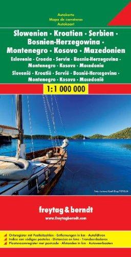 Freytag Berndt Autokarten, Slowenien - Kroatien - Serbien - Bosnien-Herzegowina - Montenegro - Kosovo - Mazedonien - Maßstab 1:1 000 000