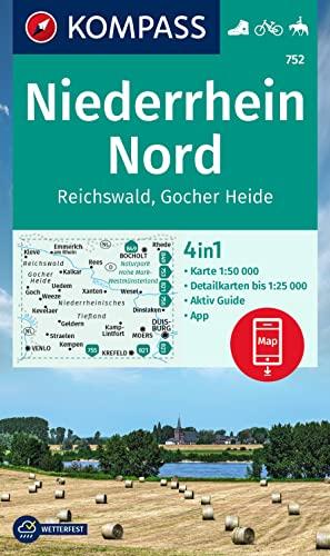 KOMPASS Wanderkarte 752 Niederrhein Nord, Reichswald 1:50.000: 4in1 Wanderkarte, mit Aktiv Guide und Detailkarten inklusive Karte zur offline Verwendung in der KOMPASS-App. Fahrradfahren. Reiten.