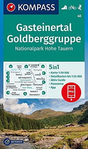 KOMPASS Wanderkarte Gasteinertal, Goldberggruppe, Nationalpark Hohe Tauern: 5in1 Wanderkarte 1:50000 mit Panorama, Aktiv Guide und Detailkarten ... Skitouren. (KOMPASS-Wanderkarten, Band 40)