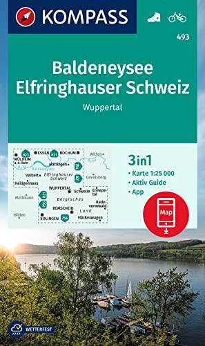 KOMPASS Wanderkarte 493 Baldeneysee, Elfringhauser Schweiz, Wuppertal 1:25.000: 3in1 Wanderkarte, mit Aktiv Guide inklusive Karte zur offline Verwendung in der KOMPASS-App. Fahrradfahren.