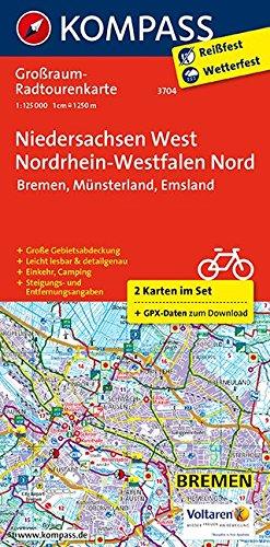 Niedersachsen West, Nordrhein-Westfalen Nord: Großraum-Radtourenkarte 1:125000 (KOMPASS-Großraum-Radtourenkarte, Band 3704)