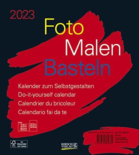 Foto-Malen-Basteln Bastelkalender schwarz 2023: Fotokalender zum Selbstgestalten. Do-it-yourself Kalender mit festem Fotokarton. Format: 21,5 x 24 cm