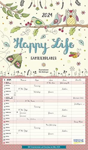 Happy Life 2024: Familienplaner, 5 große Spalten. Mit Ferienterminen, extra Spalte und Vorschau bis März 2025. Format: 27 x 46 cm