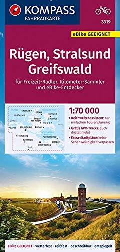 KOMPASS Fahrradkarte Rügen, Stralsund, Greifswald 1:70.000, FK 3319: reiß- und wetterfest mit Extra Stadtplänen (KOMPASS-Fahrradkarten Deutschland, Band 3319)