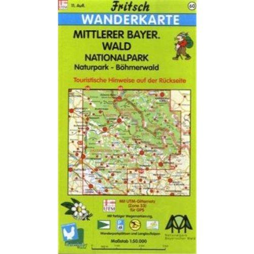 Fritsch Karten, Nr.60, Mittlerer Bayerischer Wald, Böhmerwald: Naturpark und Nationalpark. Touristische Hinweise auf der Rückseite. Mit farbiger Wegemarkierung, Wanderparkplätzen und Langlaufloipen