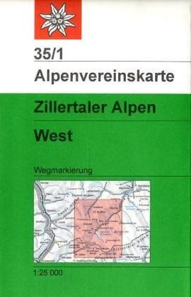 DAV Alpenvereinskarte 35/1 Zillertaler Alpen West 1 : 25 000 Wegmarkierungen: Topographische Karte