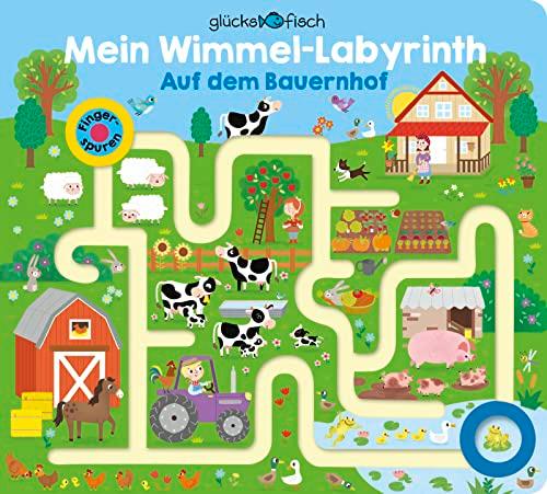 Glücksfisch: Mein Wimmel-Labyrinth: Auf dem Bauernhof: Fingerspuren-Buch | Tolles Wimmelbuch mit Fingerspuren und Gucklöchern. Zum Suchen, Finden und Entdecken. Für Kinder ab 3 Jahren