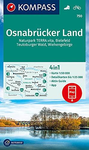 KOMPASS Wanderkarte Osnabrücker Land: 4in1 Wanderkarte 1:50000 mit Aktiv Guide und Detailkarten inklusive Karte zur offline Verwendung in der ... (KOMPASS-Wanderkarten, Band 750)