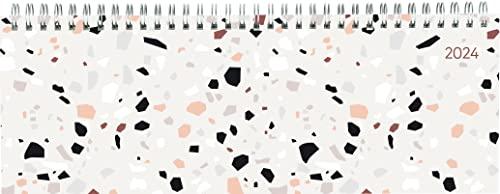 Tisch-Querkalender Style Terrazzo 2024 - Büro-Planer 29,7x10,5 cm - Tisch-Kalender - 1 Woche 2 Seiten - Ringbindung - Alpha Edition