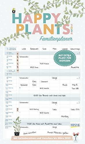 Familienplaner Happy Plants 2024: Familienplaner, 6 große Spalten. Mit Ferienterminen, extra Spalte und Vorschau bis März 2025 und vielem mehr. Format: 27 x 46 cm