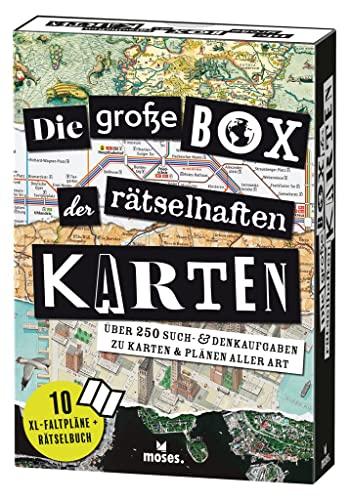 moses. Die große Box der rätselhaften Karten, Such- und Denksportaufgaben für Erwachsene auf 10 XL-Faltkarten, Rätselspaß mit 250 Aufgaben für Landkartenrätsel- und Geographie-Fans