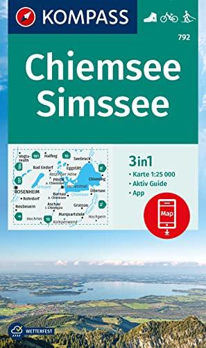 KOMPASS Wanderkarte 792 Chiemsee, Simssee 1:25.000: 3in1 Wanderkarte, mit Aktiv Guide inklusive Karte zur offline Verwendung in der KOMPASS-App. Fahrradfahren. Langlaufen.