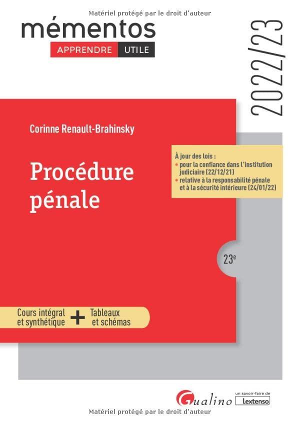 Procédure pénale : cours intégral et synthétique, tableaux et schémas : 2022-2023