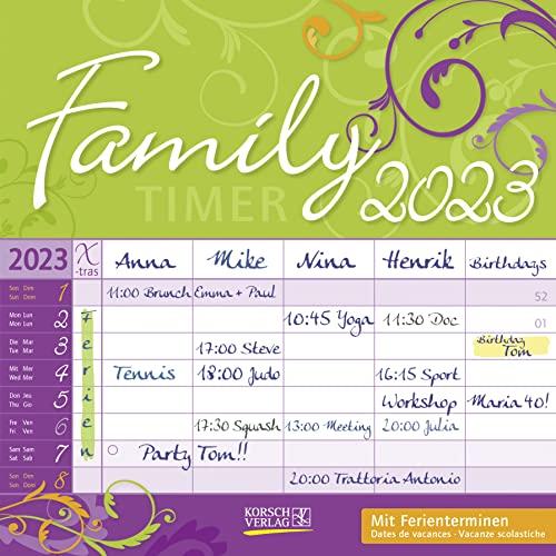 Family Timer - Floral 2023: Broschürenkalender mit Ferienterminen