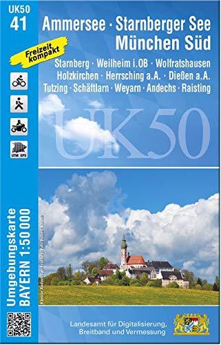 UK50-41 Ammersee, Starnberger See, München-Süd: Starnberg, Weilheim i. OB, Wolfratshausen, Holzkirchen, Herrsching a. A., Dießen a. A., Tutzing, ... Karte Freizeitkarte Wanderkarte)