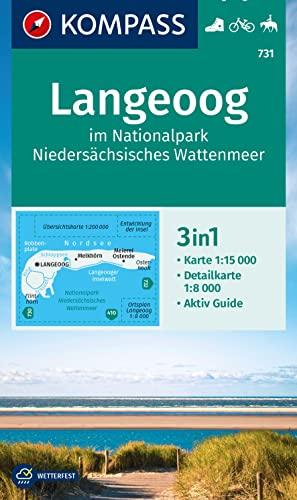 KOMPASS Wanderkarte 731 Langeoog im Nationalpark Niedersächsisches Wattenmeer 1:15.000: 3in1 Wanderkarte, mit Aktiv Guide und Detailkarte. Fahrradfahren. Reiten.