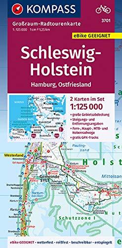 Schleswig-Holstein, Hamburg, Ostfriesland: Großraum-Radtourenkarte 1:125000, GPX-Daten zum Download (KOMPASS-Großraum-Radtourenkarte, Band 3701)