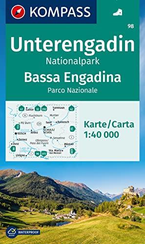 KOMPASS Wanderkarte 98 Unterengadin, Nationalpark / Bassa Engadina, Parco Nazionale 1:40.000: markierte Wanderwege, Hütten, Radrouten