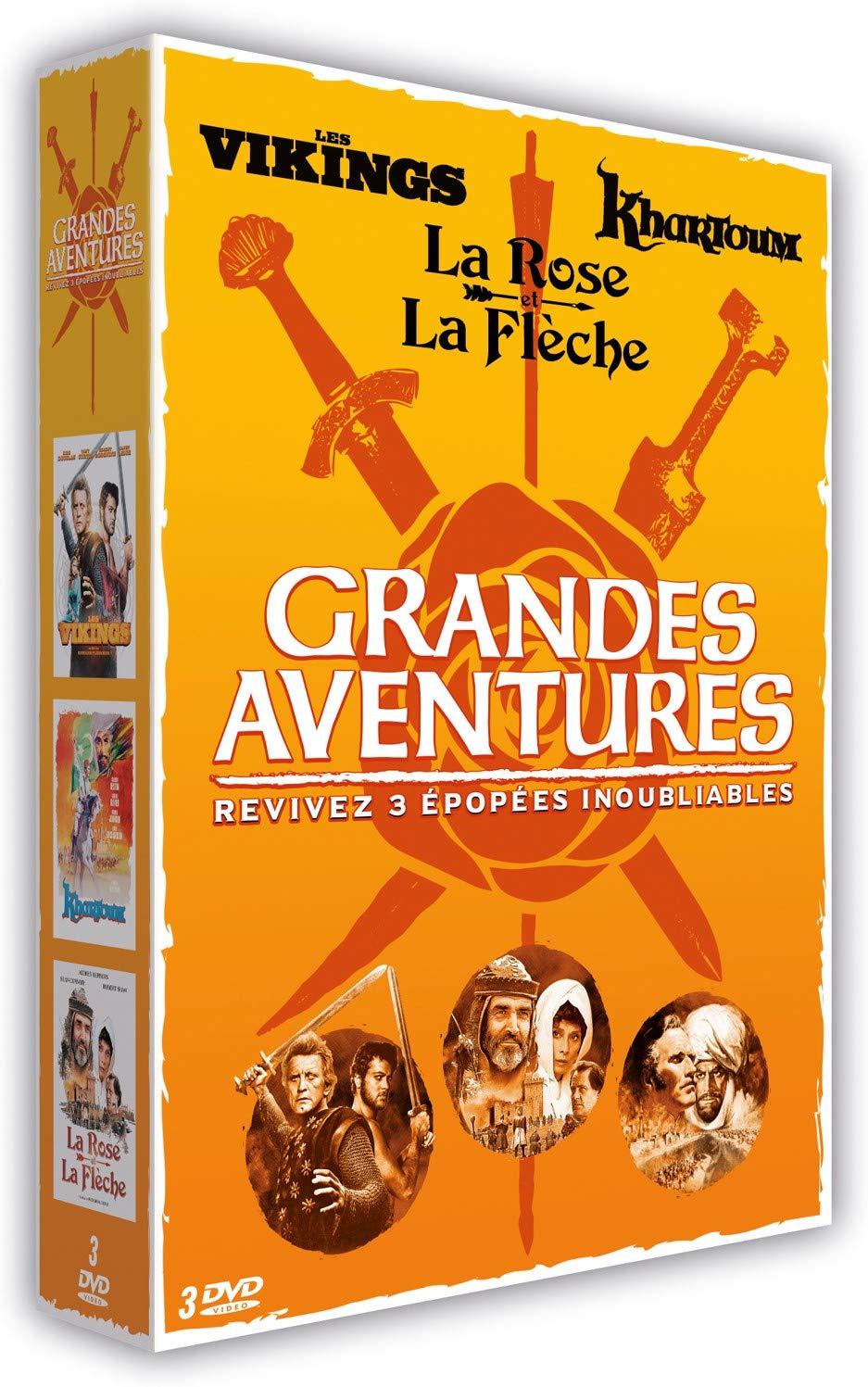 Coffret grandes aventures 3 films : les vikings ; khartoum ; la rose et la flèche [FR Import]