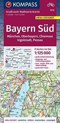 KOMPASS Großraum-Radtourenkarte 3712 Bayern Süd, Oberbayern, Chiemsee, Ingolstadt, Passau, München 1:125.000: 2 Karten im Set, reiß- und wetterfest, GPX-Daten zum Download