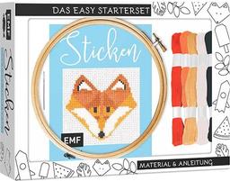 Sticken – das Easy Starterset für dekorative Kreuzstichmotive: DIY-Box mit Anleitung und 20 Vorlagen, hochwertigem Bambus-Stickrahmen (12,5 cm), Aida-Stoff, Sticknadel und Garn in 5 Farben