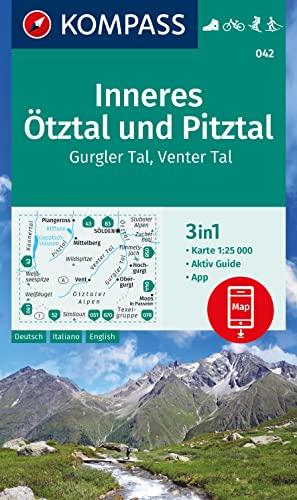 KOMPASS Wanderkarte 042 Inneres Ötztal und Pitztal, Gurgler Tal, Venter Tal 1:25.000: 3in1 Wanderkarte mit Aktiv Guide inklusive Karte zur offline ... Fahrradfahren. Skitouren. Langlaufen.