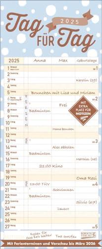 Premium Familientimer Tag für Tag 2025: Familienplaner mit 3 breiten Spalten. Edler Familienkalender mit Metallic Glanz und Folienprägung. Mit ... Vorschau bis März 2026. Format 19 x 46 cm.